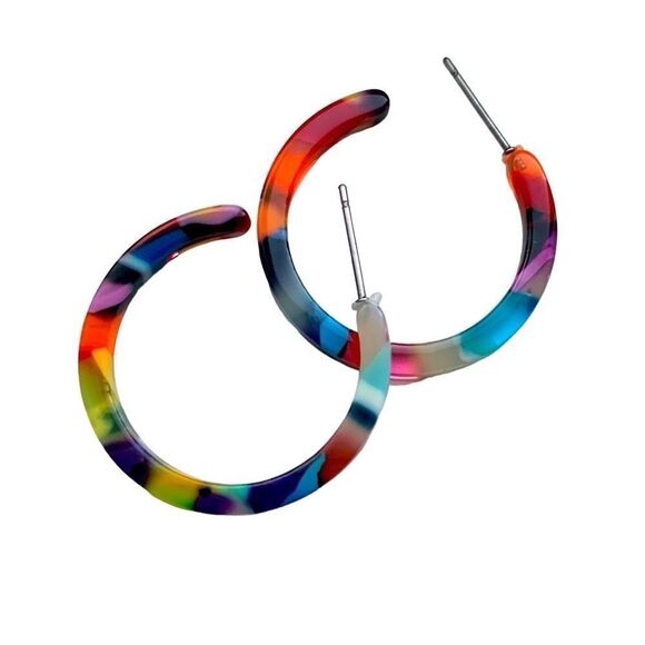 Colorful Swirled Marbleized Acetate Eco Unisex Hoop Handmade Men’s Earrings NEW - Picture 1 of 11